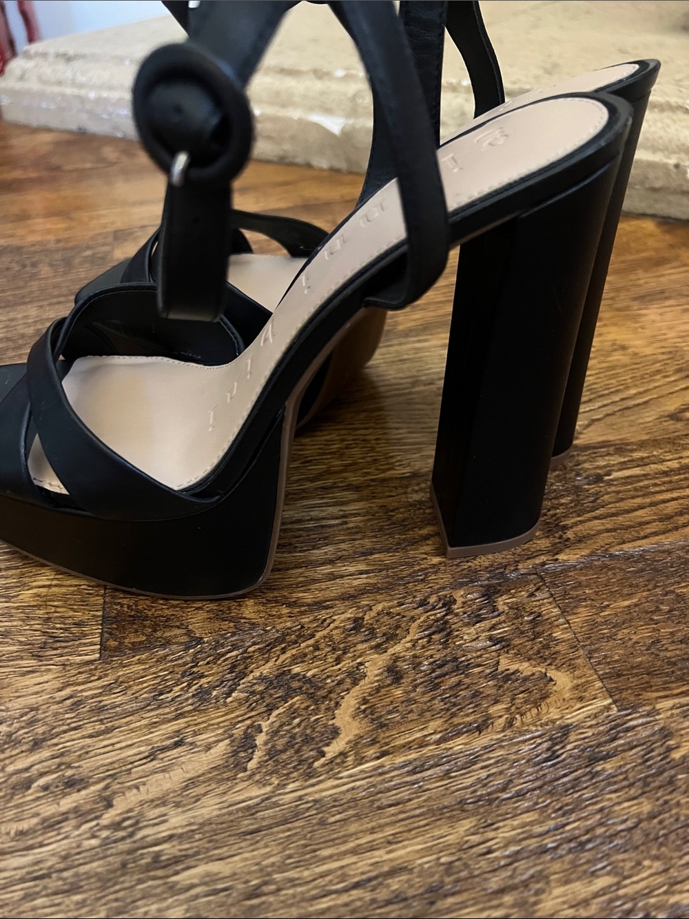 Gianni Bini Black Strappy Square Toe Block Heels - Picture 4 of 5